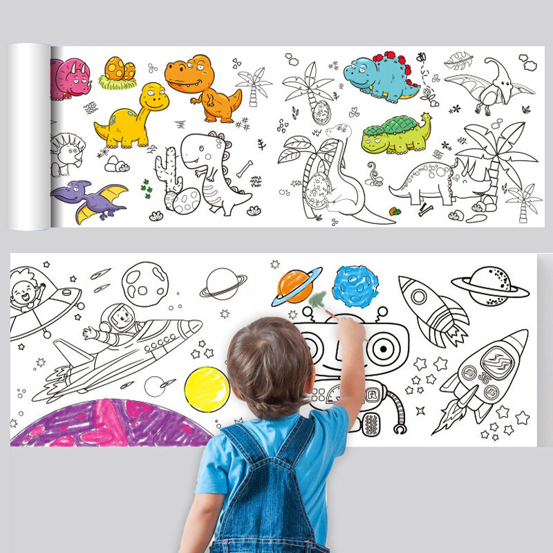 어린이 드로잉 롤 DIY 스티커 컬러 필링 컬러링 종이, 교육용 장난감, DIY 그림 그리기, 생일 선물