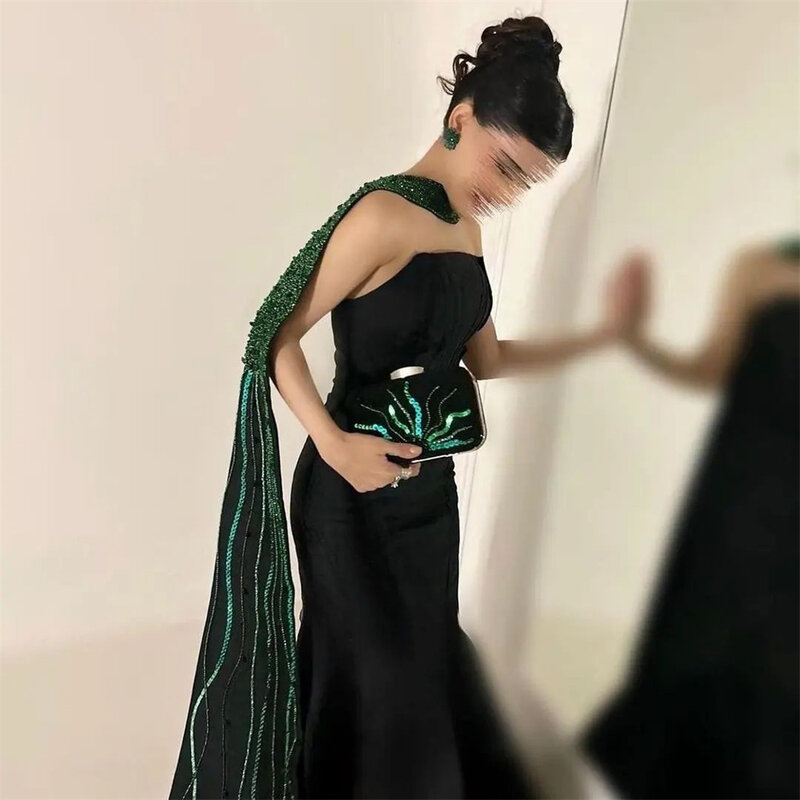 MOBUYE 2024 Arab Dubai Strapless Neckline Prom Dress Shawl Sleeves Evening Fashion Elegant Party Dress For Women