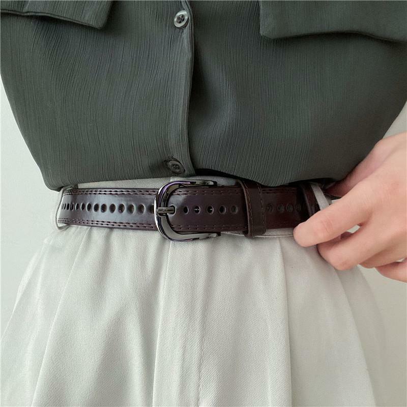 Unisex PU Leather Belt for Woman Free Size Luxury Brand Vintage Pin Buckle Jeans Waist Belts Men Ladies Retro Black Strap