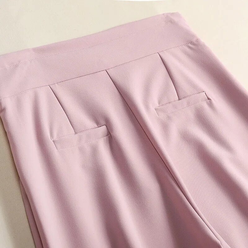 Summer High Waist Wide Leg Pants Women's New Korean Elegant Ladies Pants Solid Temperament Casual Straight Trousers Female Pink