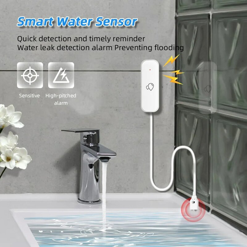 ZY-Tuya WiFi Water Leakage Sensor Detector, Smart Home, Inundação Alarme Vazamento de Água, Sistema de Segurança, Trabalhar com Alexa, Google