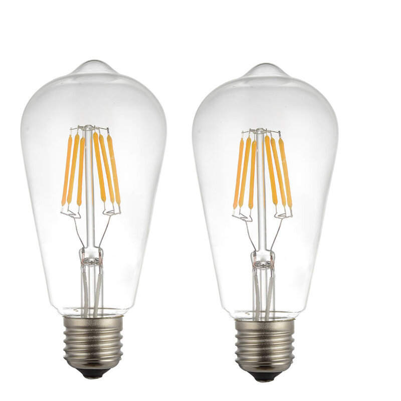 2 pces 6w st64 vintage led filamento 85-265v e26/e27 edison bulbo 2300k branco morno 600lm igual a 60w lâmpada incandescente