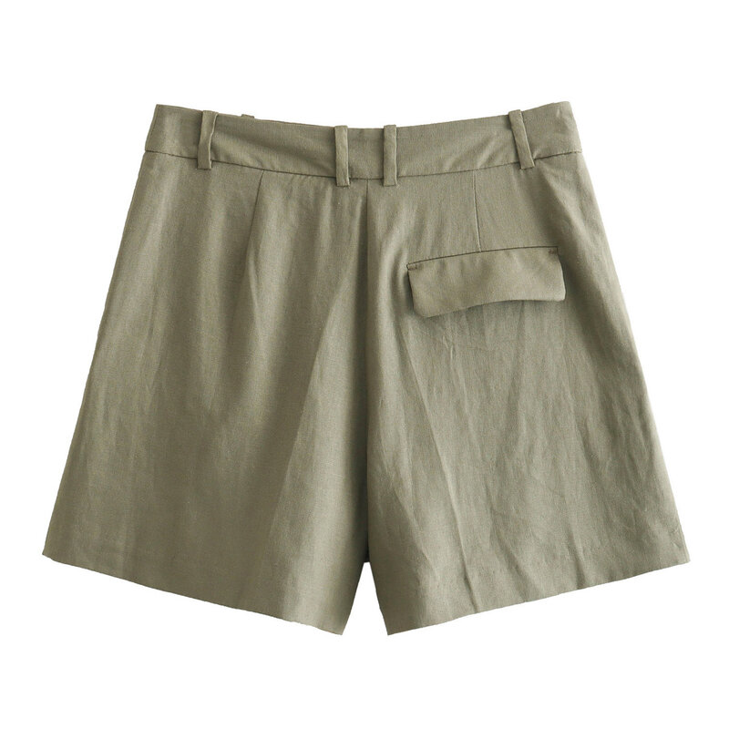 Conjunto de colete e shorts de linho feminino, terno casual de cintura alta, moda feminina, 2 peças, 2024
