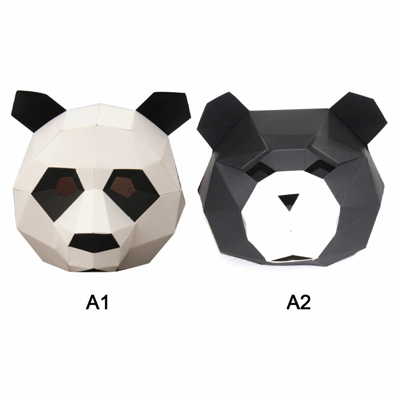 Máscaras cosplay para festa de Halloween, modelo de papel 3D, traje de urso panda, capuz, desenhos animados DIY, brinquedos faciais artesanais, suprimentos