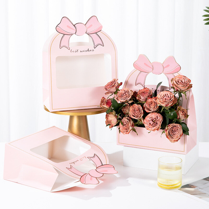결혼식을 위한 새로운 나비 매듭 꽃 상자, 발렌타인 데이 어머니의 날 생일 접이식 휴대용 선물 포장 가방 파티 용품