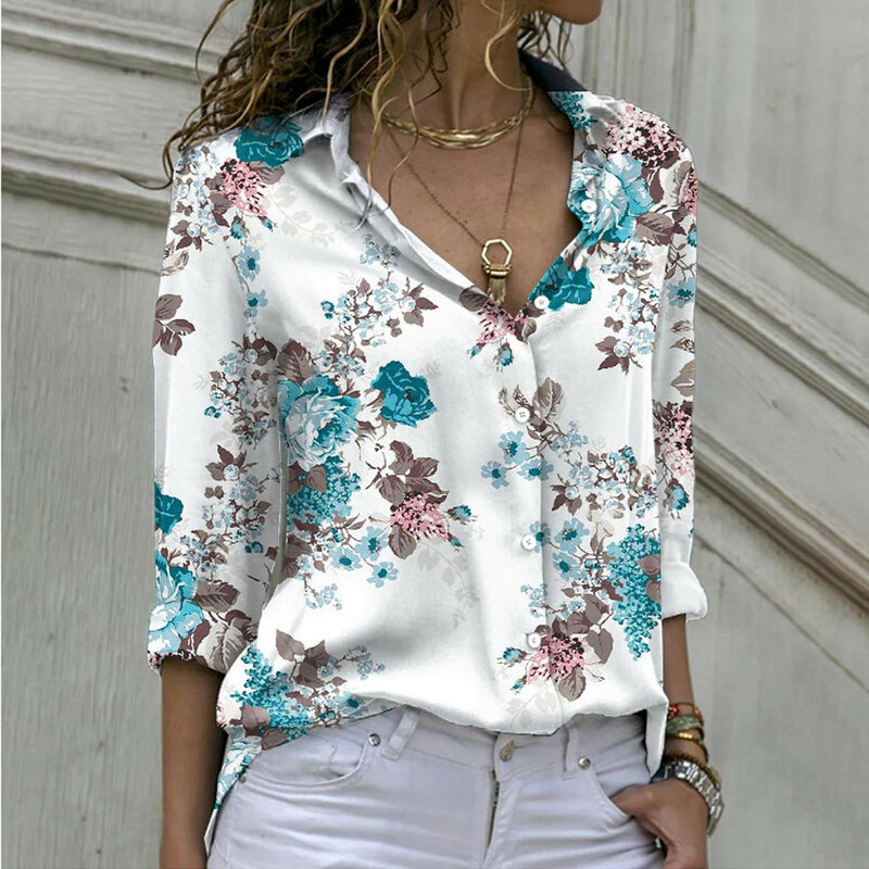 Fashion Woman Blouse 2024 Large Size Shirts Casual Loose Long Sleeve Lapel Shirts Feminine Temperament Print Tops Shirt Summer