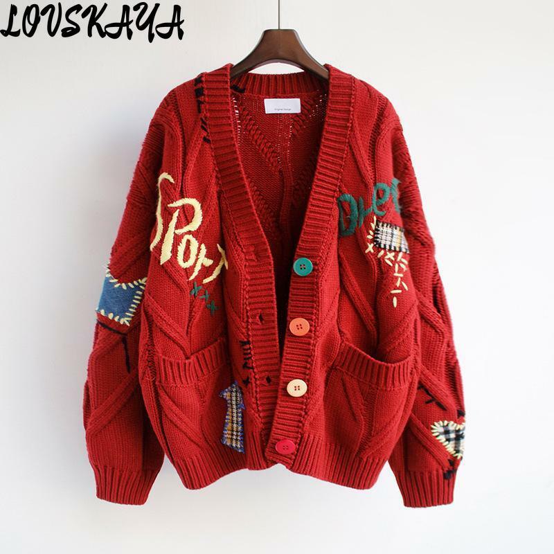 Suéter de punto suelto con diseño de letras para mujer, chaqueta bordada de estilo moderno y perezoso, otoño e invierno, nuevo