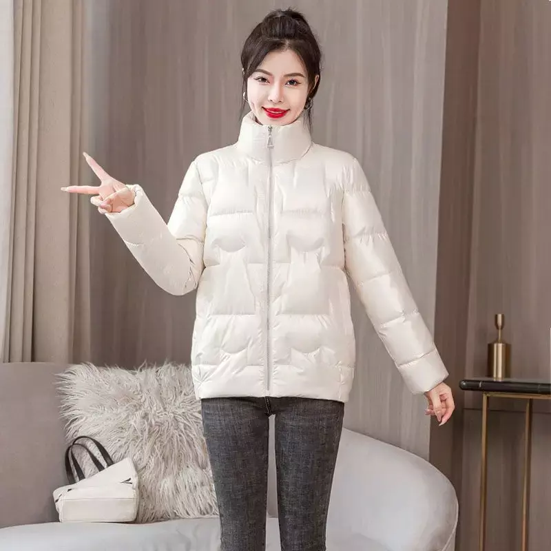 Moda coreana Parkas feminina, gola alta, grossa, que combina tudo, casaco feminino casual diário, monocromático, roupas quentes, popular, inverno, L-5XL