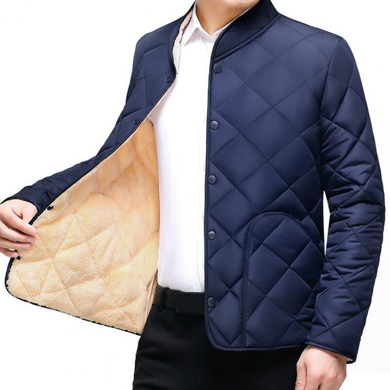Velvet Coat Cozy Men's Winter Coat Thick Plush Padding Stand Collar Warm Neck Protection Plus Size Soft Single-breasted Cardigan