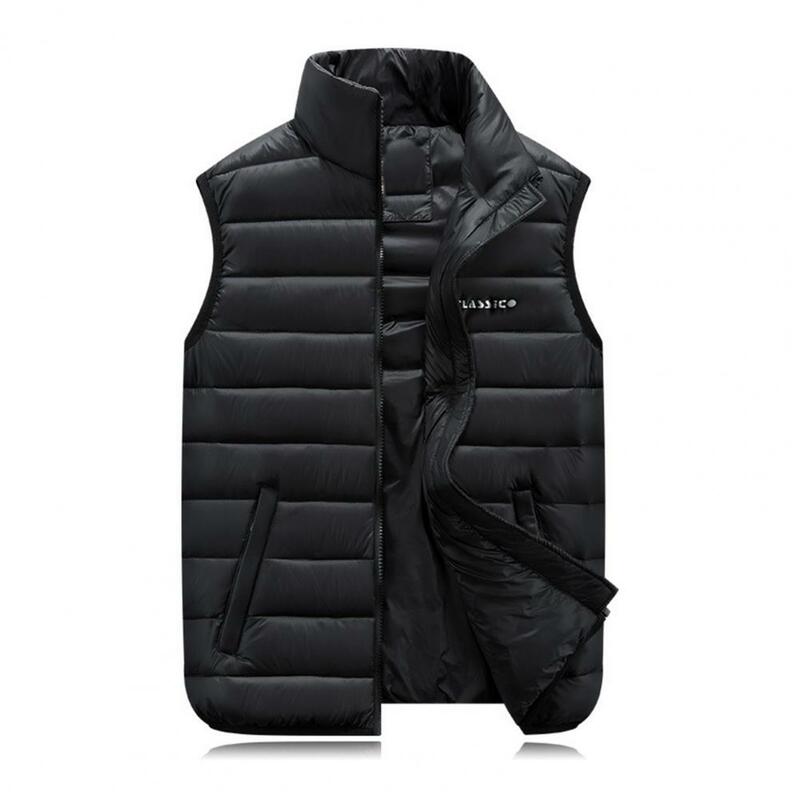 Popular Sleeveless Jacket Male Men Waistcoat Vest Solid Color Zipper Pockets Waistcoat  Coldproof
