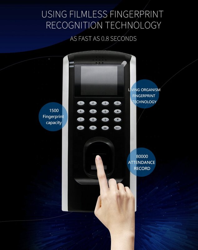 Reconocimiento biométrico, Control de acceso por huella dactilar y máquina de asistencia de tiempo, H-7F