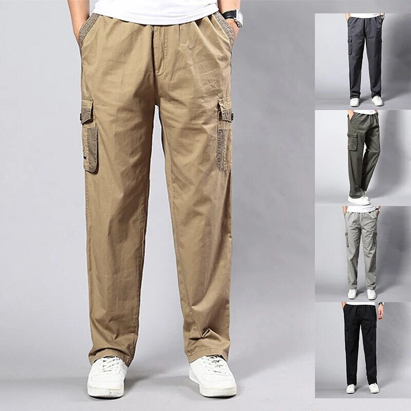 Calça de algodão solta de bolso múltiplo masculina, calça de trabalho versátil para esporte e lazer, nova moda comercial, 9 minutos, verão