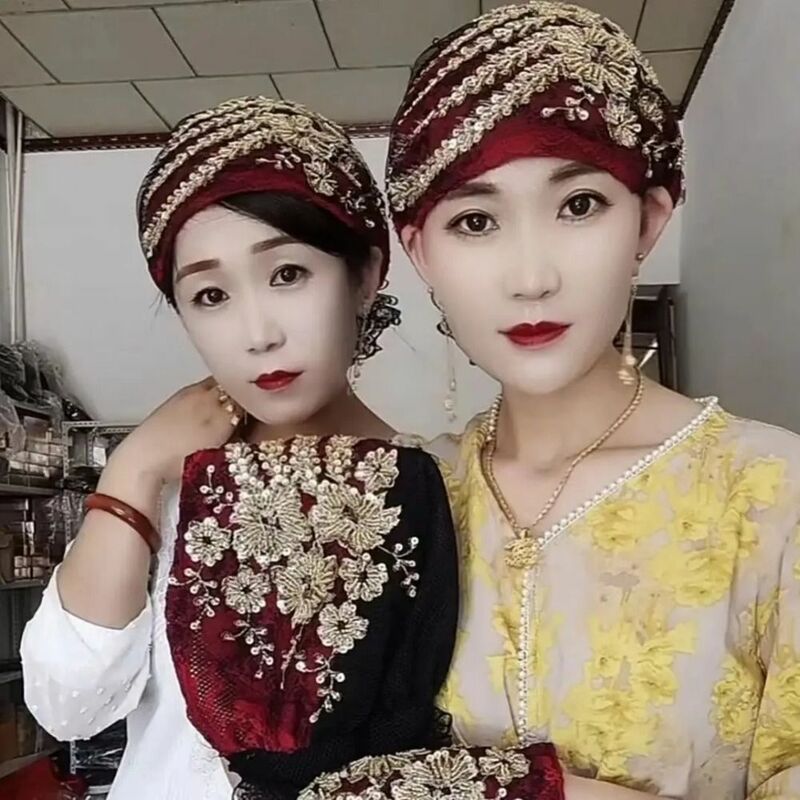 Soild Color Muslim Headscarf Cap Fashion Lace Cotton Headband Turban Women