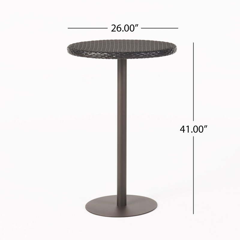 Outdoor 26 Inch Wicker Round Bar Table Kitchen Counter Height Dining Table Bistro Pub Cocktail Table, Brown