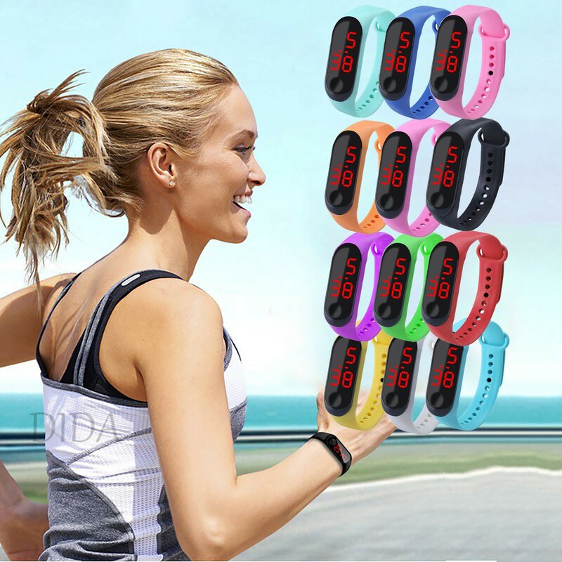 M3 jam tangan Led kebugaran wanita, jam tangan gelang olahraga pintar layar warna pelacak aktivitas lari denyut jantung silikon