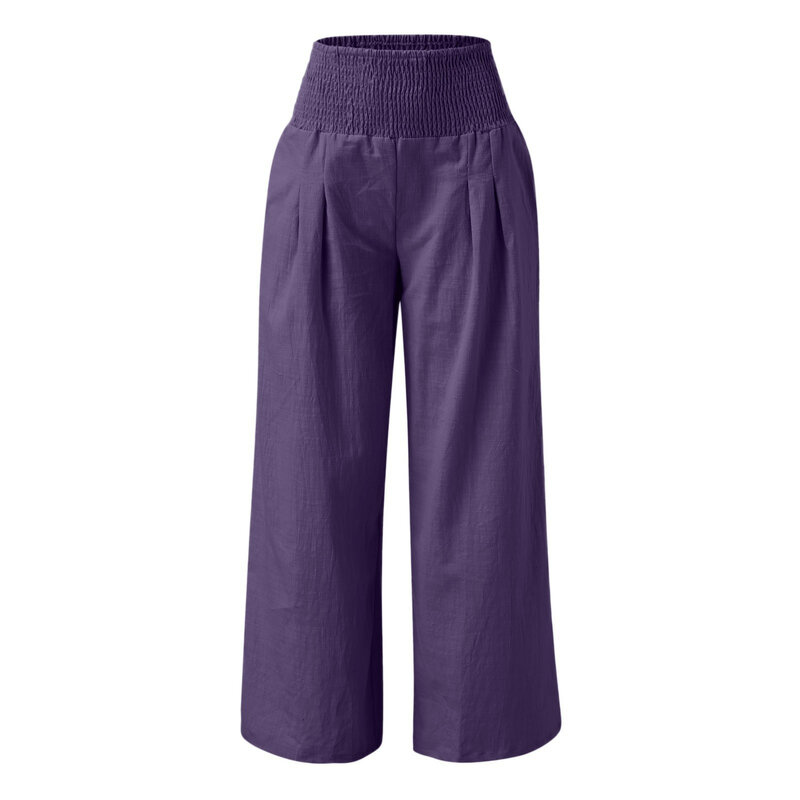 Pantalones de lino y algodón para mujer, pantalón largo informal, holgado, con bolsillos, de pierna ancha, para primavera y verano, 2024