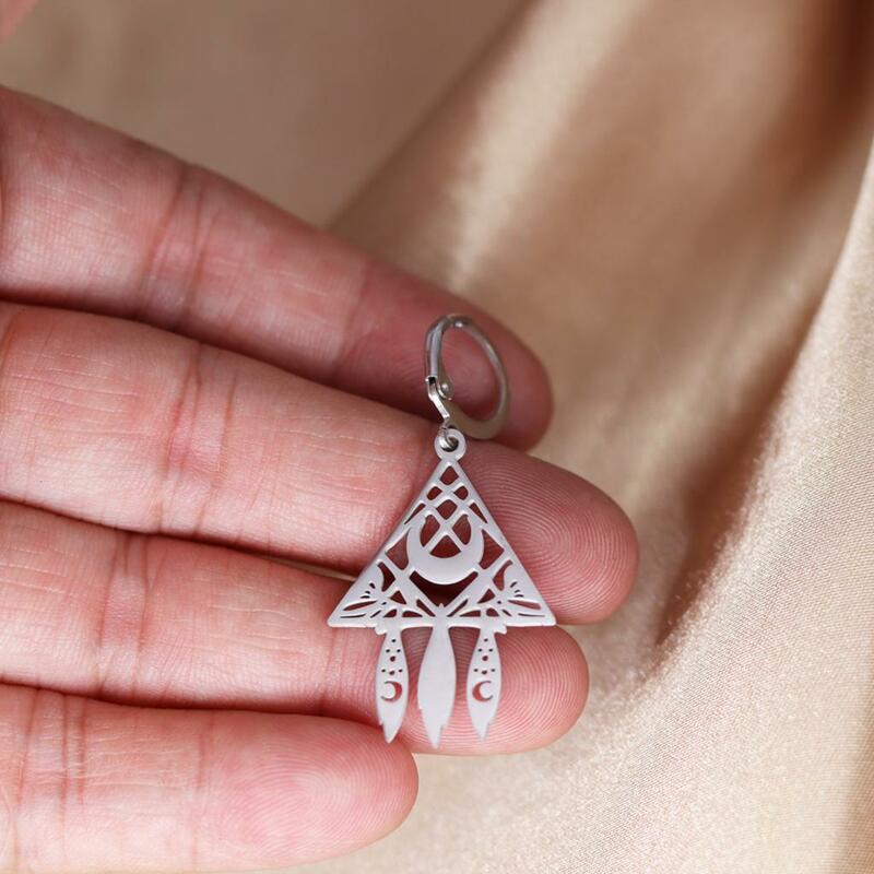 Stainless Steel Triangle Moon Hoop Earrings For Women Fashion Jewelry Silver Earrings Gift