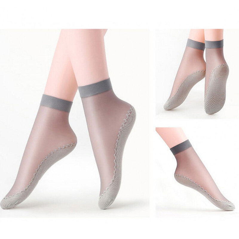 Mùa Hè Lụa Mềm Tất Nữ Thoáng Khí Đáy Chống Trơn Trượt Trong Suốt Tất Mỏng Giày Sandal Nữ Ngắn Mút Nylon Dép Sock