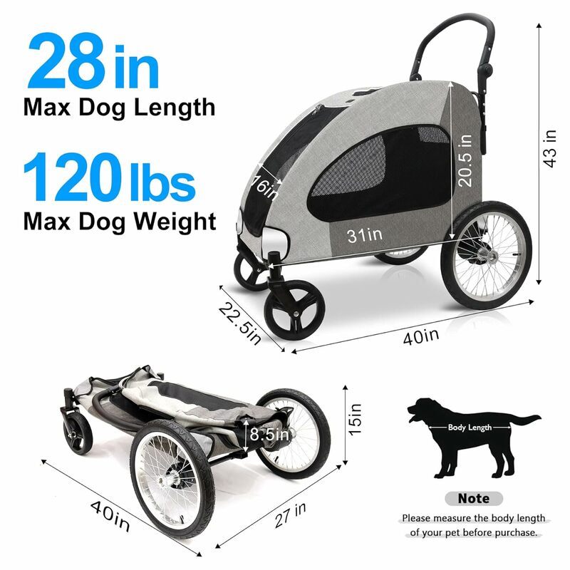 Прогулочная коляска для больших собак, дышащая сетчатая коляска с регулируемой ручкой и 4 колесами