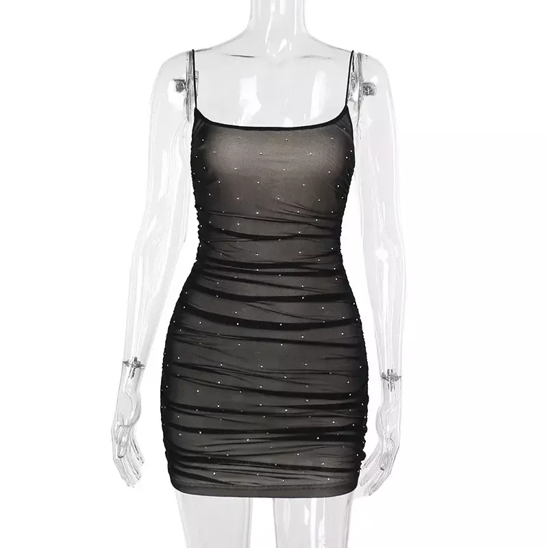 Mini vestido feminino sem costas com glitter com alça, vestido de festa de duas camadas, roupa sexy, Y2K, primavera e outono, CSM29YJ, 2022