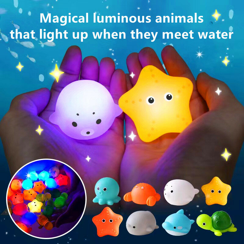 Baby Cute Animals Bath Toy Swimming Water Toys Soft Rubber Float  Induction Luminous Bath Toys Frogs Kids Wash Play Funny Gifts
