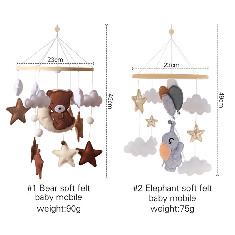 Let's Make Wooden Baby Rattles Soft Felt Cartoon Bear Cloudy Star Moon Hanging Bed Bell Mobile Crib Montessori Education Toys