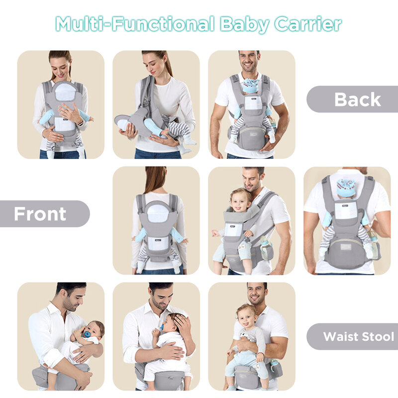 Portador de bebê infantil ergonômico Multifuncional para cintura, Recém-nascido para criança, Multi-uso Canguru Bag Acessórios, antes e depois