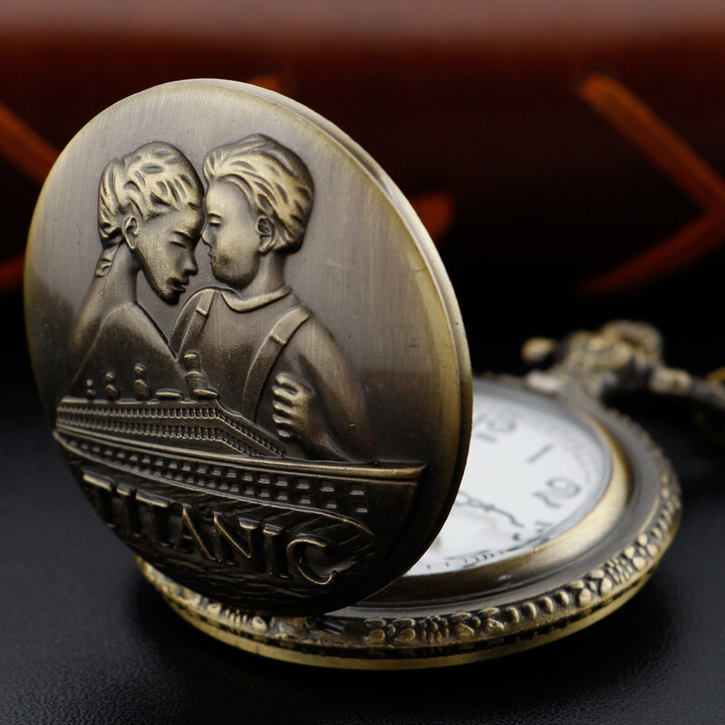 Klasyczny Retro Titanic 3D wytłoczone Logo antyczny kwarcowy zegarek kieszonkowy para najlepszy świąteczny zegar pamiątkowy prezent