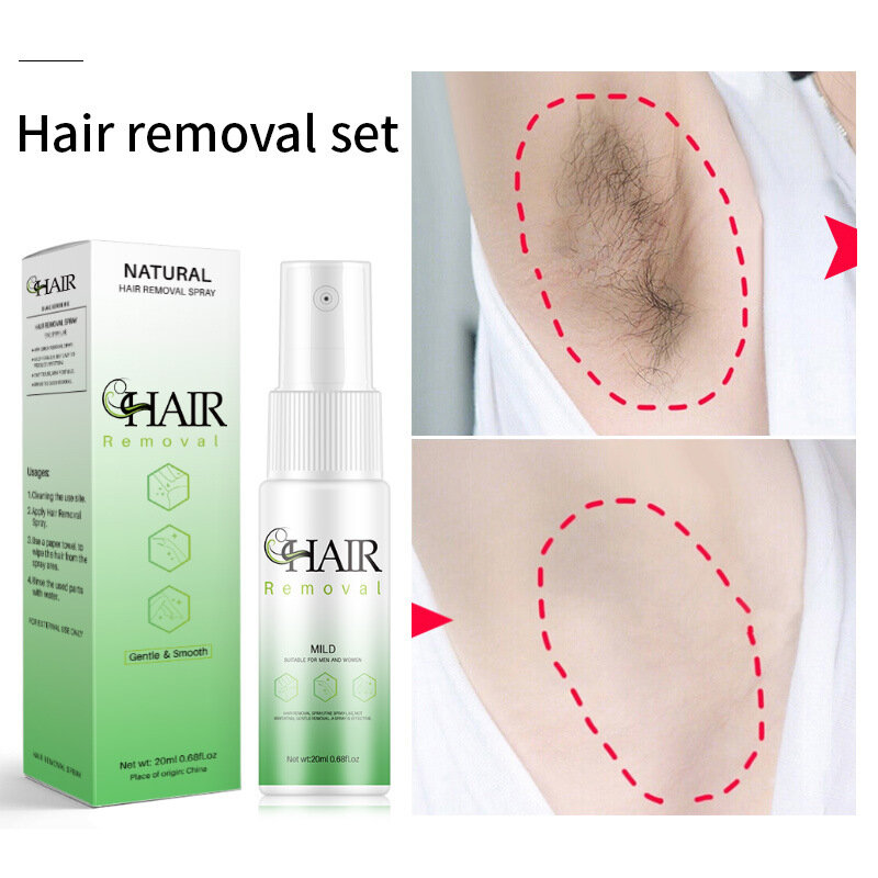 2 Minutes Fast Hair Removal Spray Painless Hair Growth Inhibitor Leg Arm Armpit Permanent Depilatory for Ladies Men Repair Care