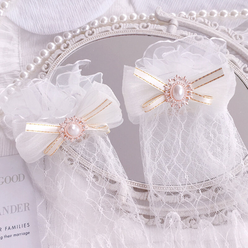 Gants de mariage en dentelle avec nœud papillon pour femmes, doigts complets, accessoires élégants, fournitures de fête, magnifique document, blanc et noir, 1 paire