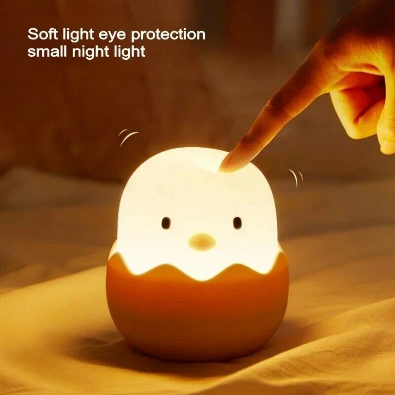 Crianças led toque luz da noite silicone macio usb recarregável decoração do quarto presente animal ovo concha pintainho lâmpada de cabeceira luz do bebê
