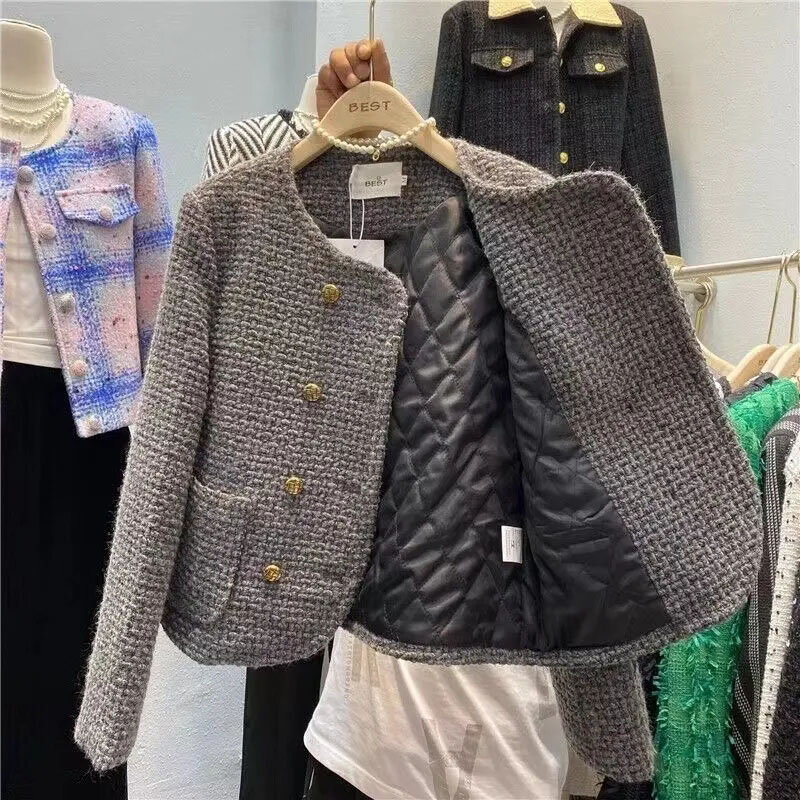 Spring Autumn Women's Tweed Jacket High quality Long Sleeve Small Cardigan 2024 New Female Short Elegant Woolen Coat Ladies Tops