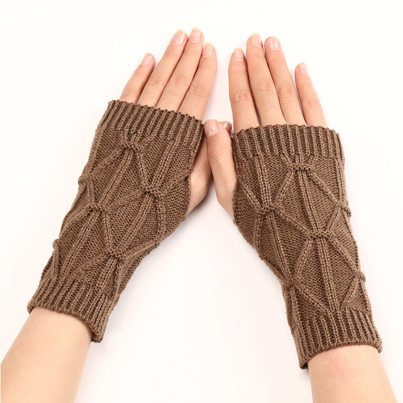 Женские Акриловые эластичные перчатки на полпальца, зимние теплые вязаные перчатки без пальцев, вязаные крючком искусственные перчатки для девочек