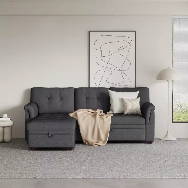 LOVMOR-sofá seccional en forma de L de 84 pulgadas, mueble Convertible para salón, cama extraíble y Chaise de almacenamiento para el hogar, sala de estar A