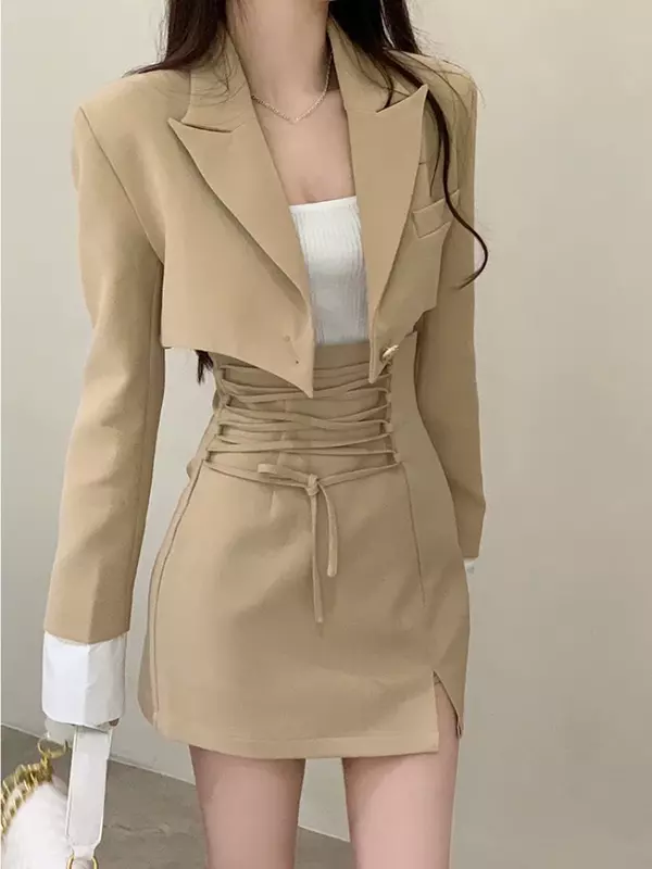 Conjunto de 2 piezas para mujer, Tops cortos informales Y2k, chaqueta elegante, abrigos y minifaldas, trajes de moda coreana, vestido blazer de primavera 2024