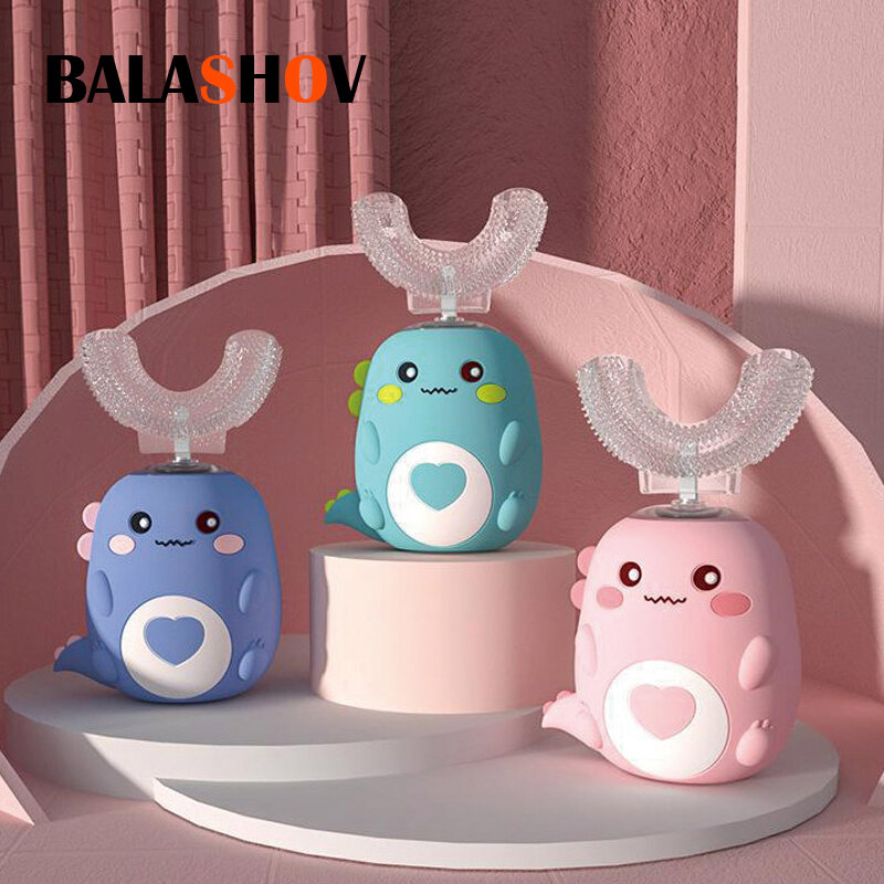 Children U-shaped Electric Toothbrush 360 Degrees Smart Cartoon Kids silicone Toothbrush Automatic Rechargeable Sonic Toothbrush
