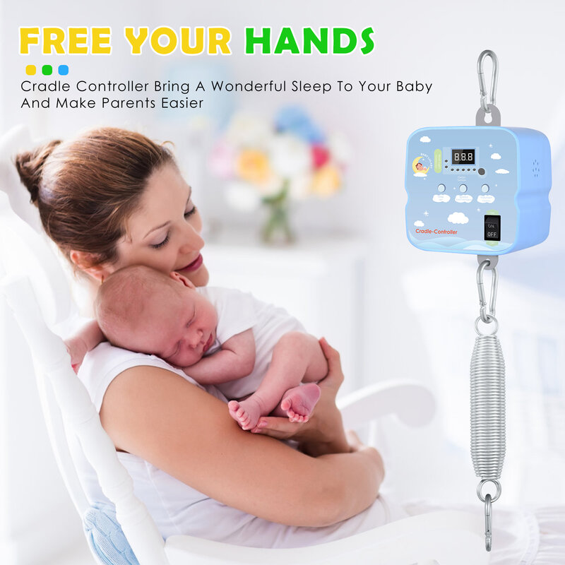 Controlador de cuna oscilante eléctrico para bebé, control remoto de resorte de 2 piezas, cuna de resorte de motor eléctrica con temporizador ajustable