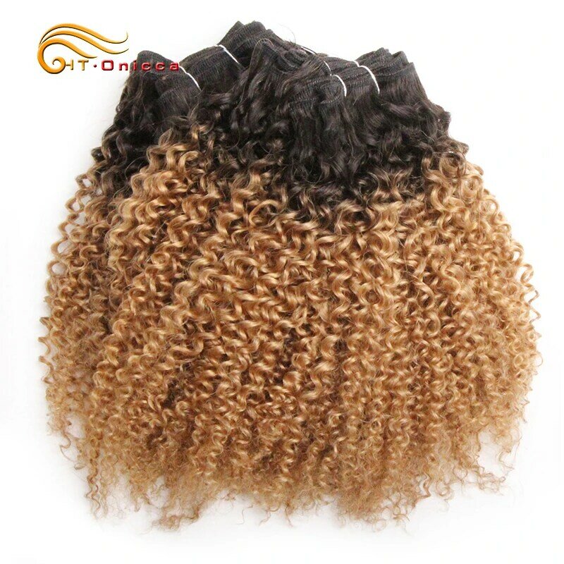 6 buah/lot bundel keriting Peruvian Jerry keriting rambut manusia ditarik ganda rambut Funmi Remy T1B 30 99J ekstensi rambut berwarna