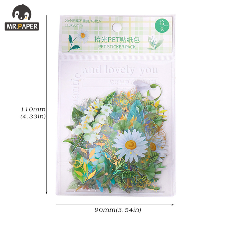 Mr.paper 6 stylów 40 sztuk/worek estetyczny kwiat brązujący naklejki kreatywny literacki roślin ręcznie konto materiał dekoracyjne naklejki