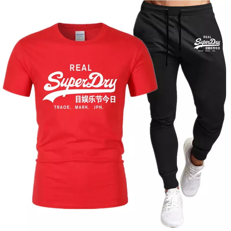 Conjunto de ropa de verano para hombre, camiseta de manga corta y pantalones de algodón estampados, chándal para correr, 2024