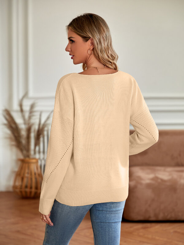 Новинка 2023, женская зимняя одежда в европейском и американском стиле, однотонный Свободный пуловер с V-образным вырезом, уличный свитер, женские топы с длинным рукавом