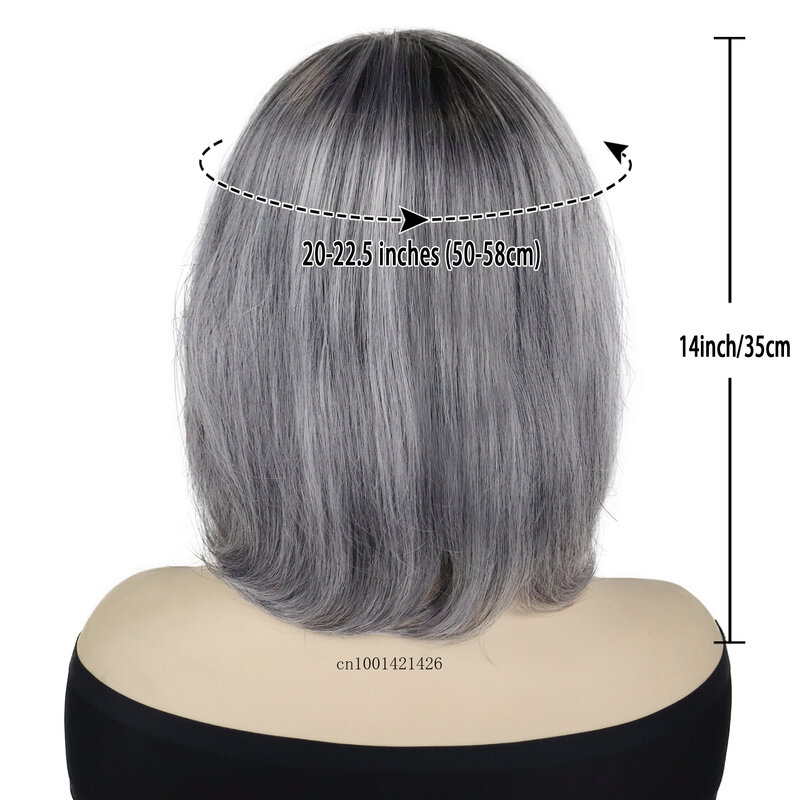 Dark Grey Wigs Cosplay Synthetic Heat Resistant Bob Ombre Grey Wigs Women Halloween Costume Party Gradient Gray Wig with Bangs