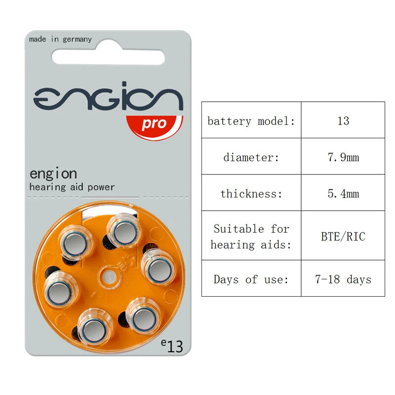 Engion-Batería de Zinc Air de 1,4 V, amplificador de Audífonos para BTE ITE, 60 piezas, envío directo, 13/A13/PR48