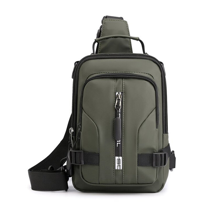 Bolso de pecho informal impermeable para hombre, bolsa cruzada multifunción antirrobo con carga USB, de lona de nailon, para viaje