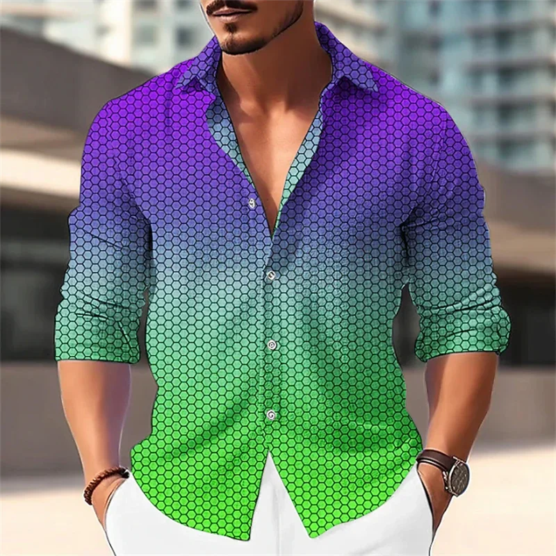 Camiseta de manga larga con patrón geométrico creativo para hombre, Camiseta cómoda de lujo, material suave de alta calidad, talla grande, 2023