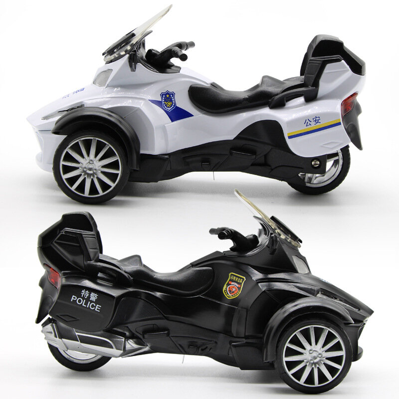 Policemotorcycle-合金製,モデル1:12,3輪,牽引力,光,音,モーターサイクル,子供のおもちゃ,ギフト