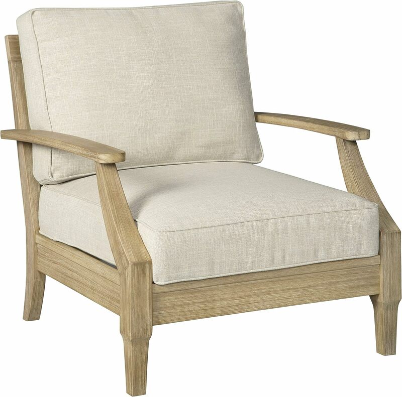 Ashley Clare-Chaise longue rembourrée en bois d'eucalyptus, beige, design Signature, baume simple, vue extérieure