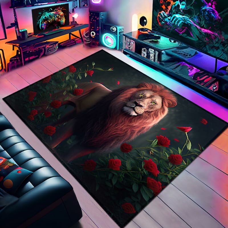 Lion karpet Safari Afrika hewan, keset lantai mawar romantis untuk kamar tidur ruang tamu dan ruang bermain