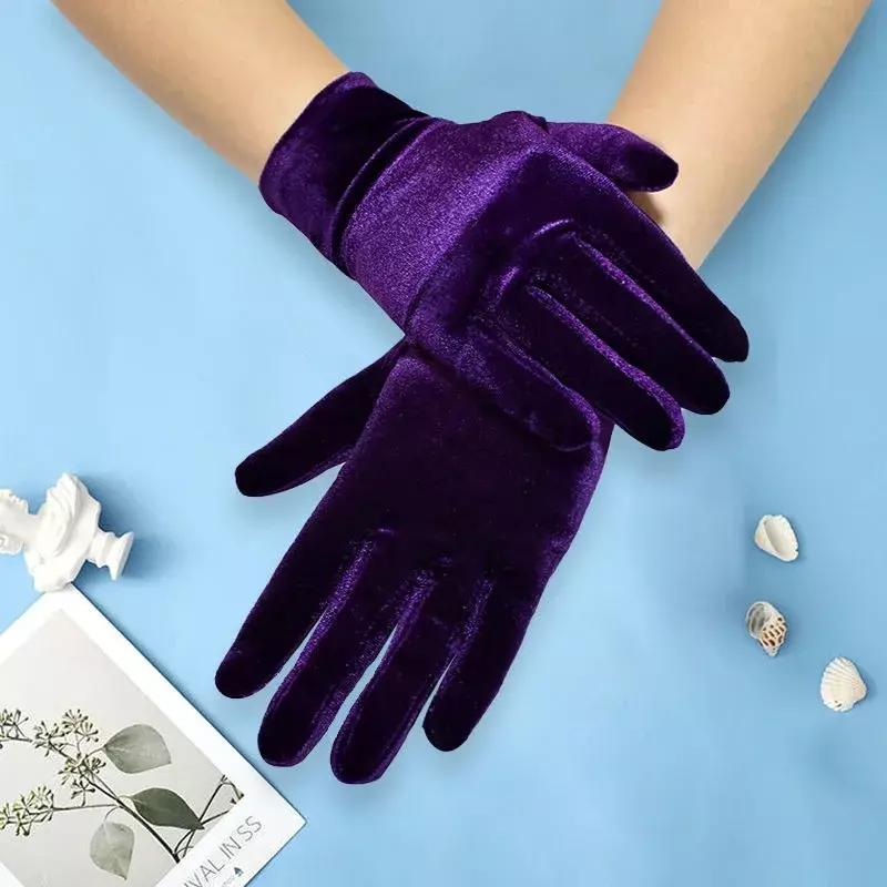 Krótkie aksamitne rękawiczki operowe dla kobiet z klapką rozciągliwe rękawice bankietowe spotkanie przy herbacie rękawice kostium na Halloween