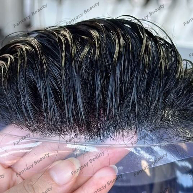 Tupé de línea de pelo Natural para hombres, cabello humano de 0,08mm, Base de PU Vlooped, postizos indetectables duraderos, sistema de prótesis capilar